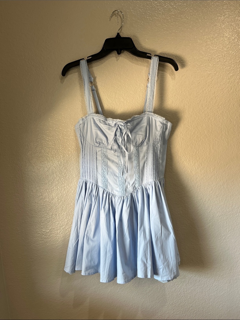 Altar'd State Light Blue Lace-Trim Peplum Mini Dress Sz S Feminine Skater Chic